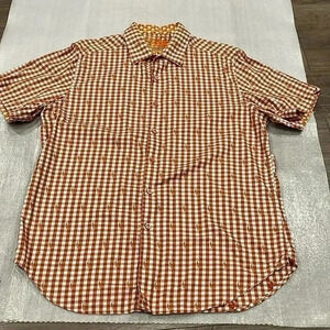 [L]Robert Graham Elastic Fit Orange Square  Floral S/S Button Down Shirt